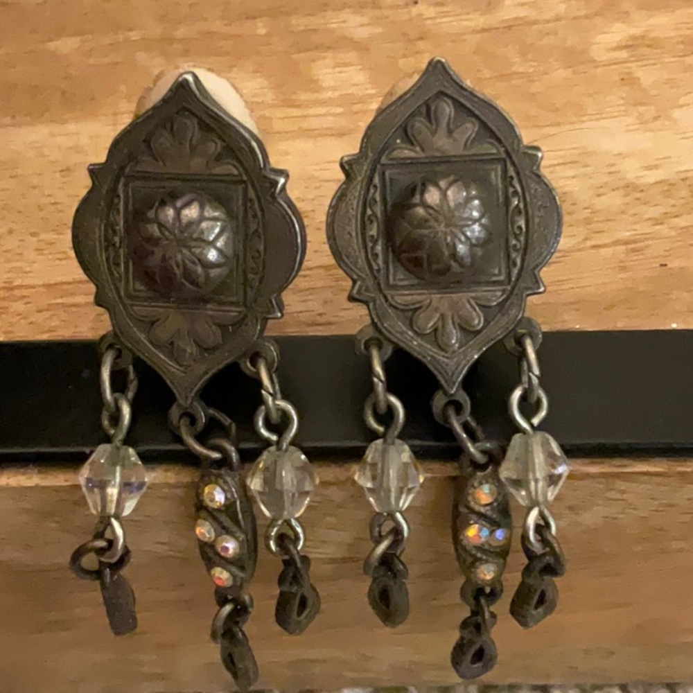 Myka Vintage Bronze Clip-On Earrings with Crystal Accents